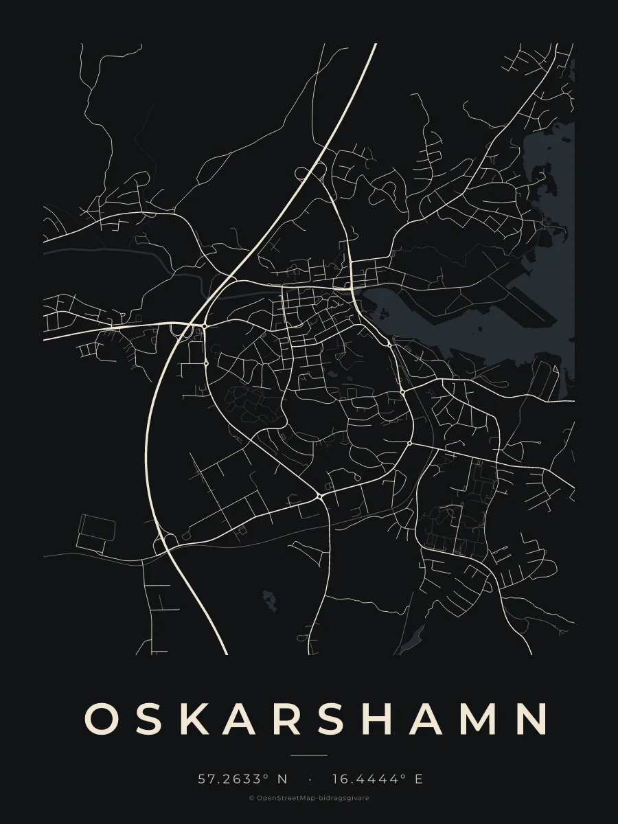 Kartposter över Oskarshamn i stilen Natt