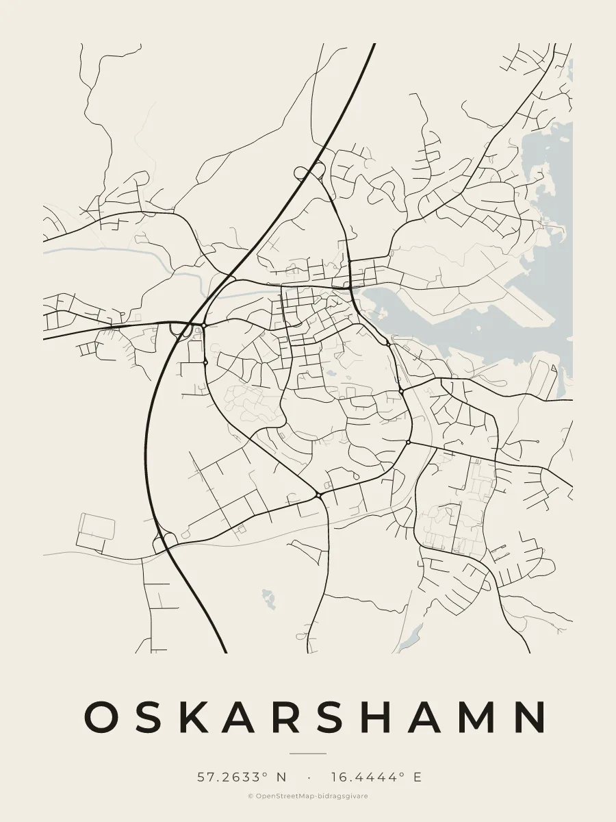 Kartposter över Oskarshamn i stilen Papper