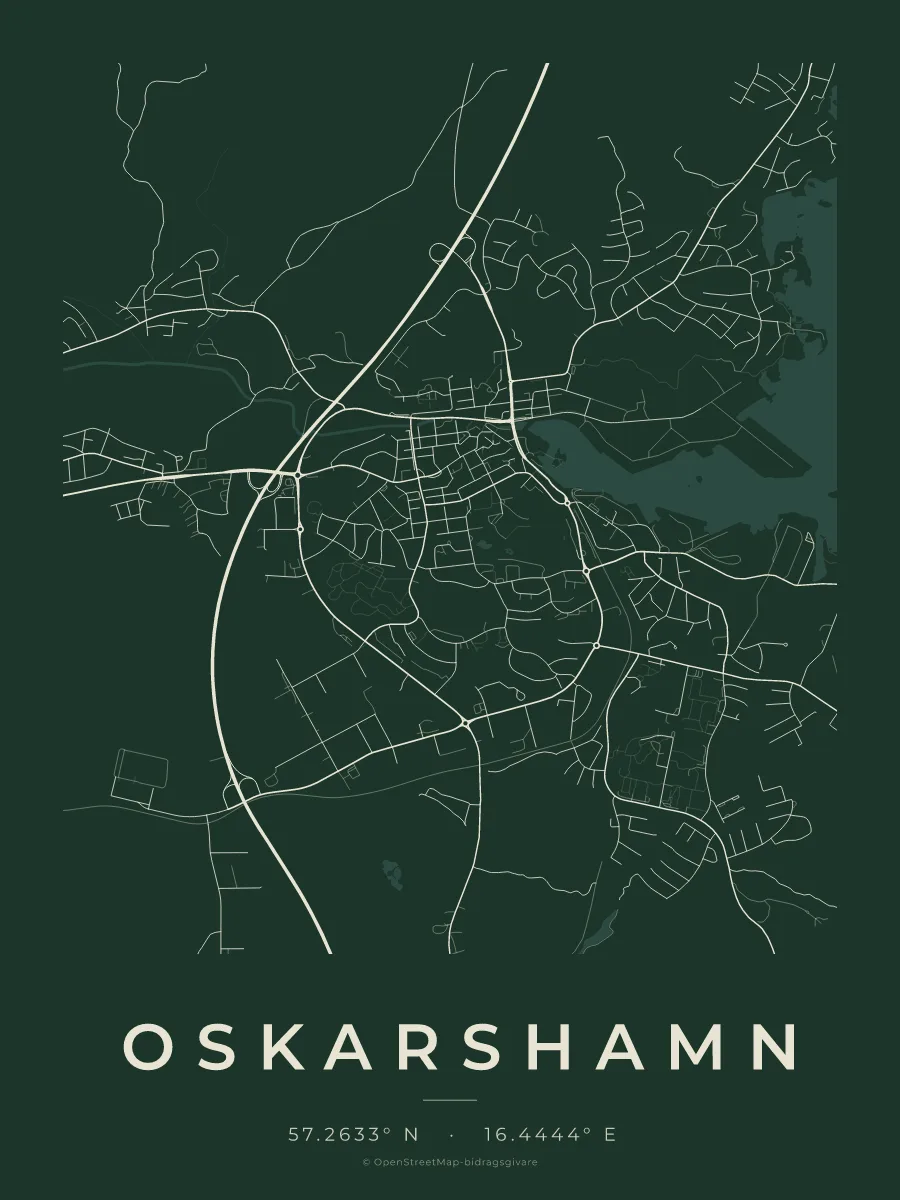 Kartposter över Oskarshamn i stilen Skog