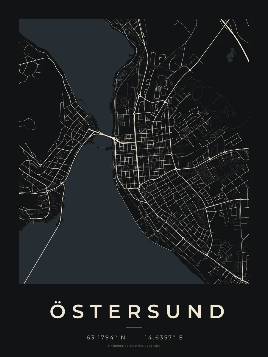 Kartposter över Östersund i stilen Natt