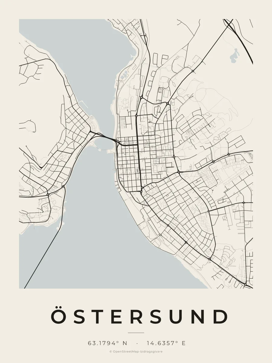 Kartposter över Östersund i stilen Papper