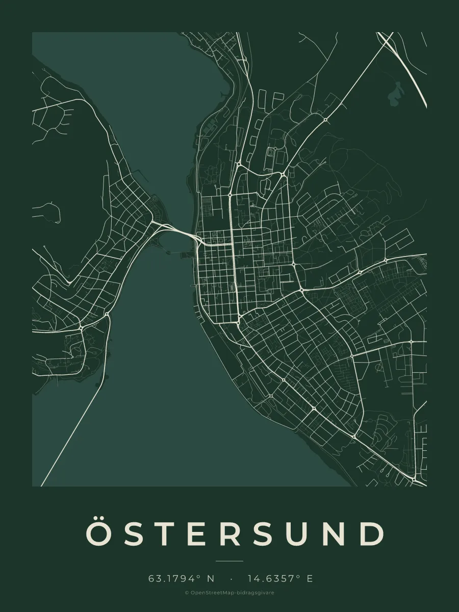 Kartposter över Östersund i stilen Skog