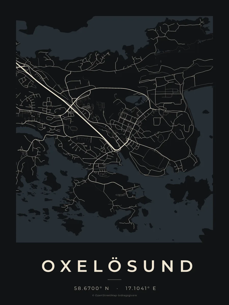 Kartposter över Oxelösund i stilen Natt