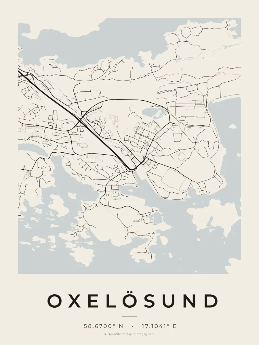 Kartposter över Oxelösund i stilen Papper