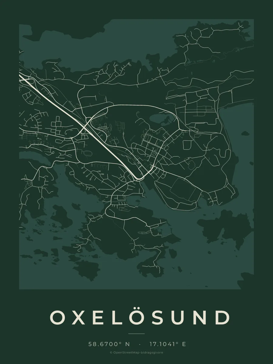 Kartposter över Oxelösund i stilen Skog