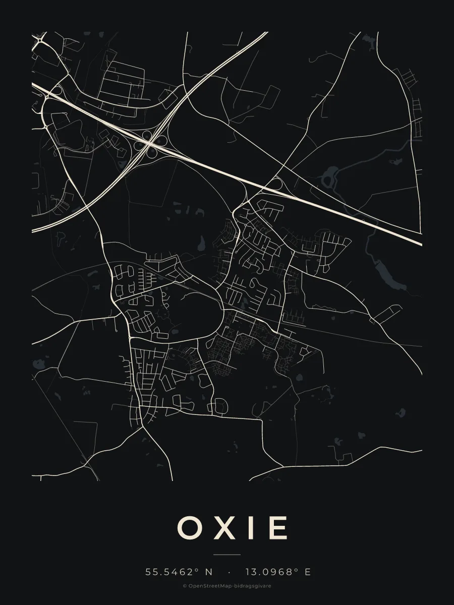 Kartposter över Oxie i stilen Natt