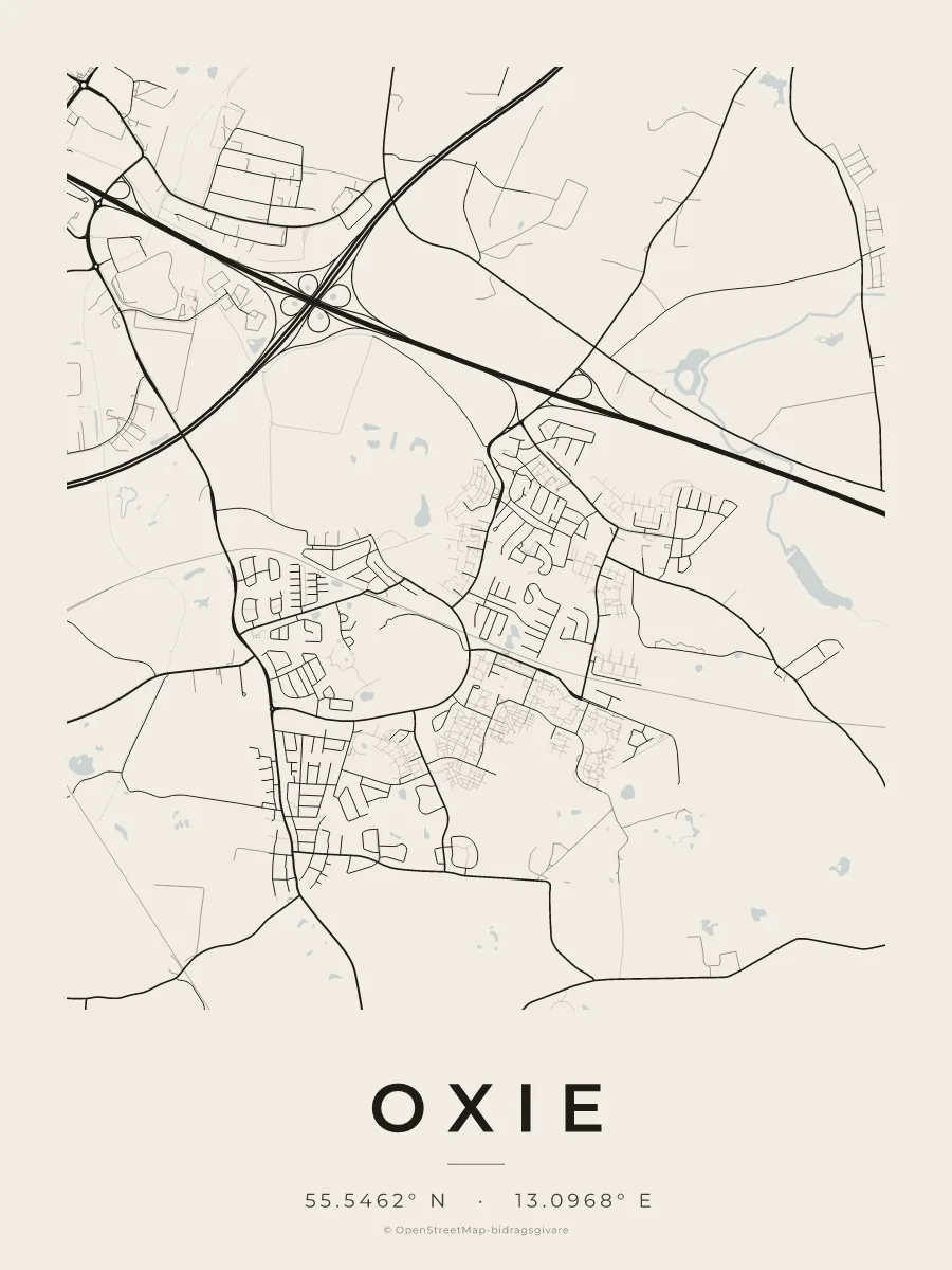 Kartposter över Oxie i stilen Papper