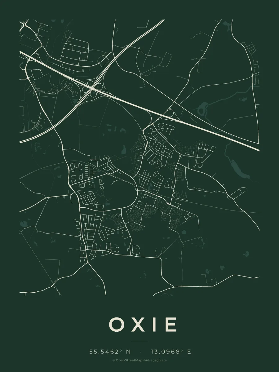 Kartposter över Oxie i stilen Skog