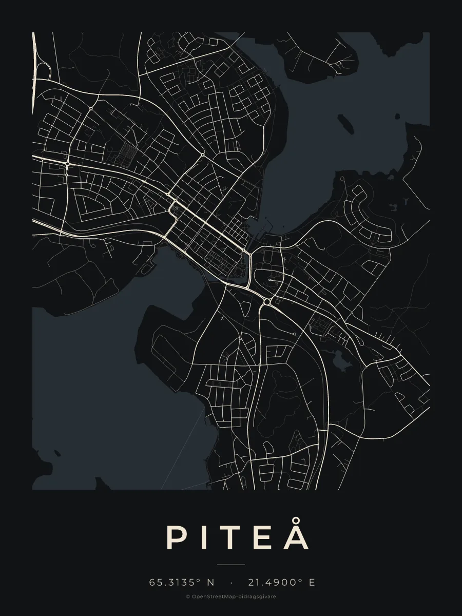 Kartposter över Piteå i stilen Natt