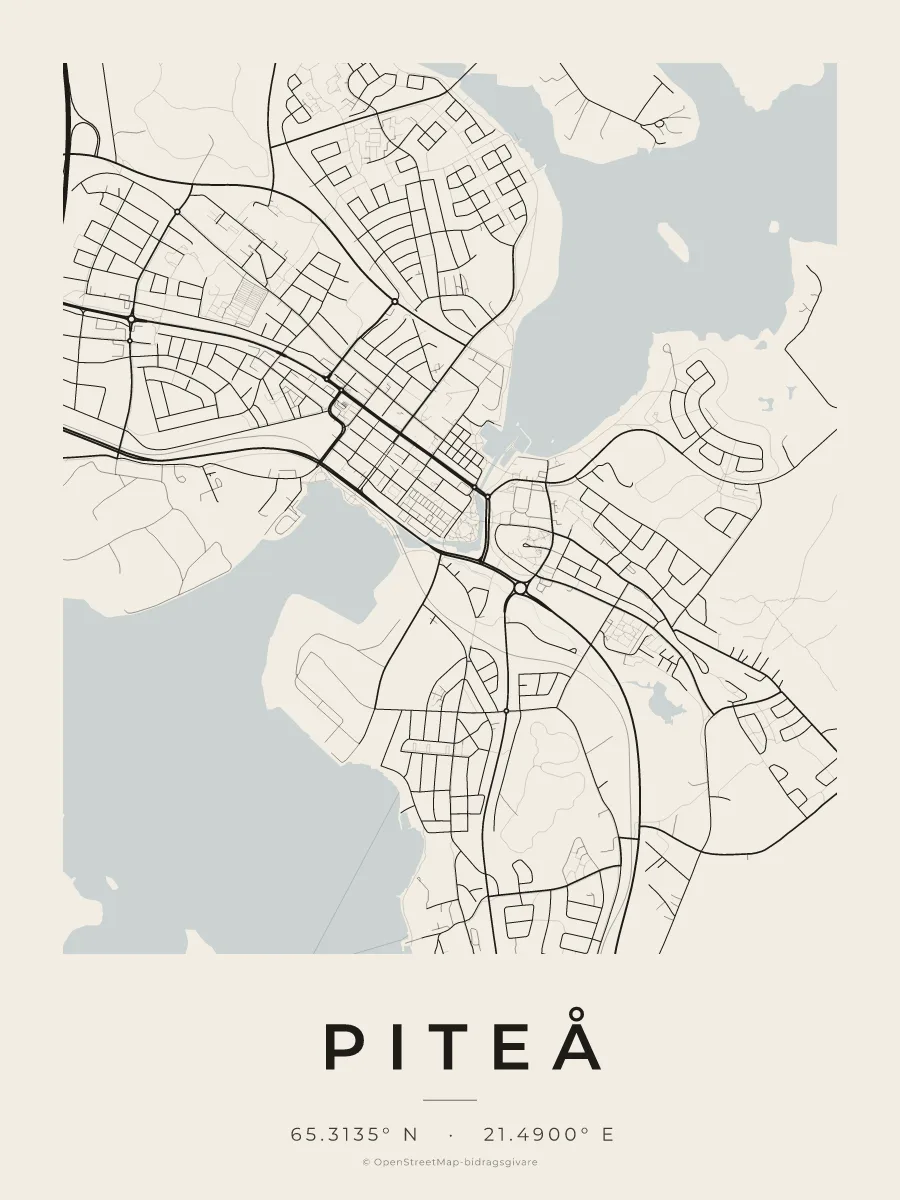 Kartposter över Piteå i stilen Papper
