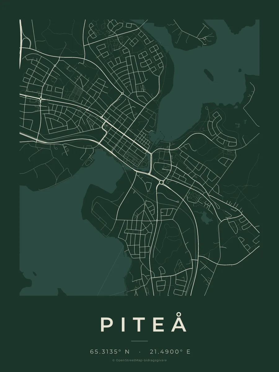 Kartposter över Piteå i stilen Skog