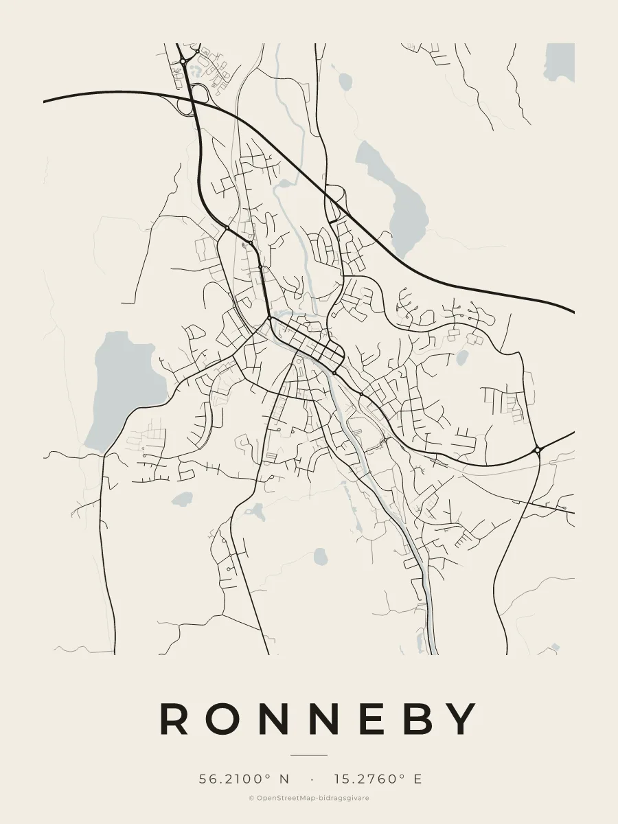 Kartposter över Ronneby i stilen Papper