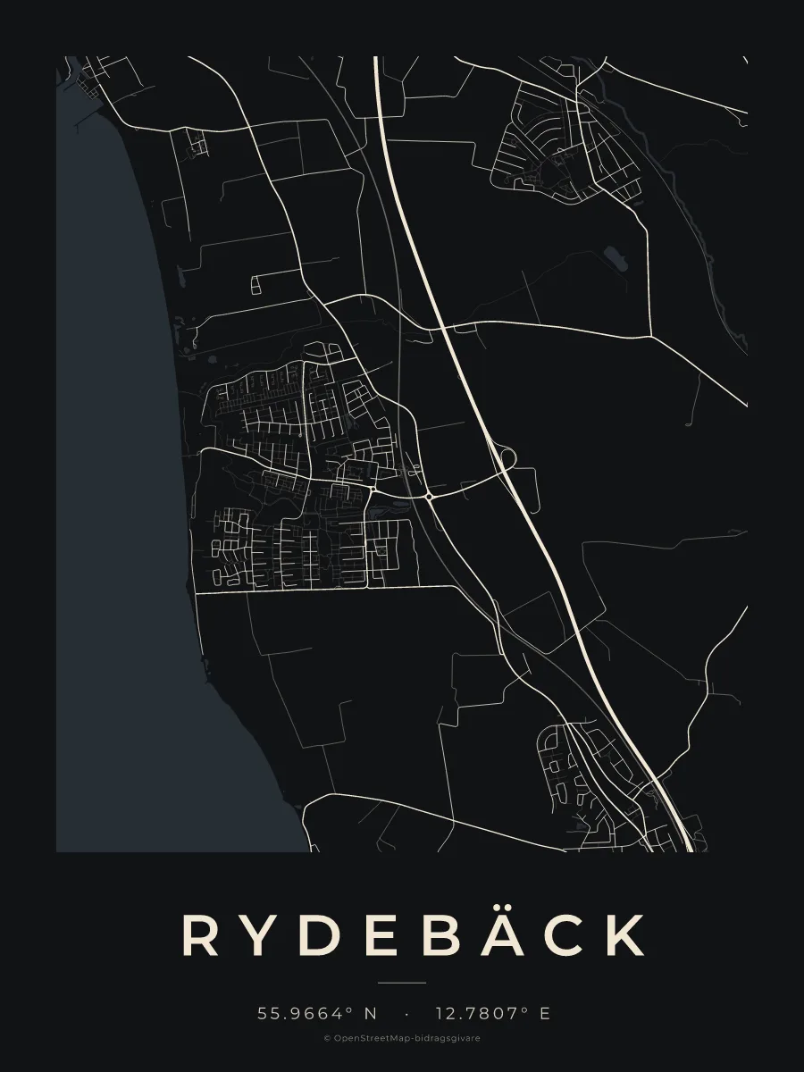 Kartposter över Rydebäck i stilen Natt