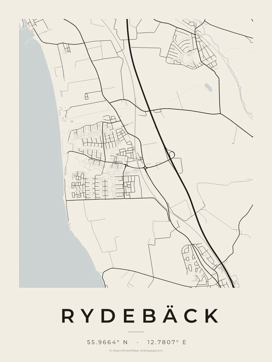 Kartposter över Rydebäck i stilen Papper