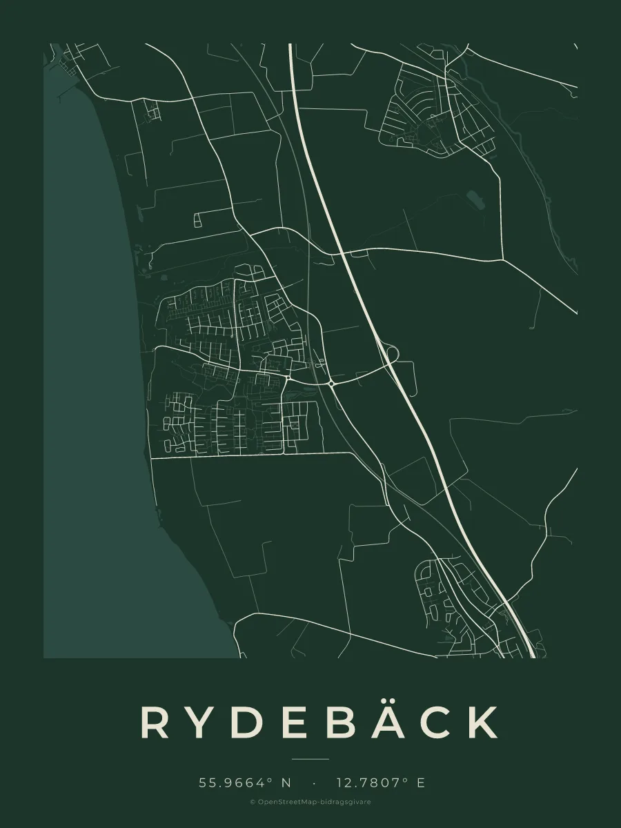 Kartposter över Rydebäck i stilen Skog