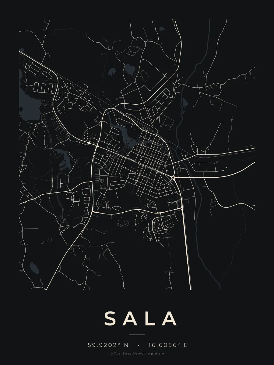 Kartposter över Sala i stilen Natt