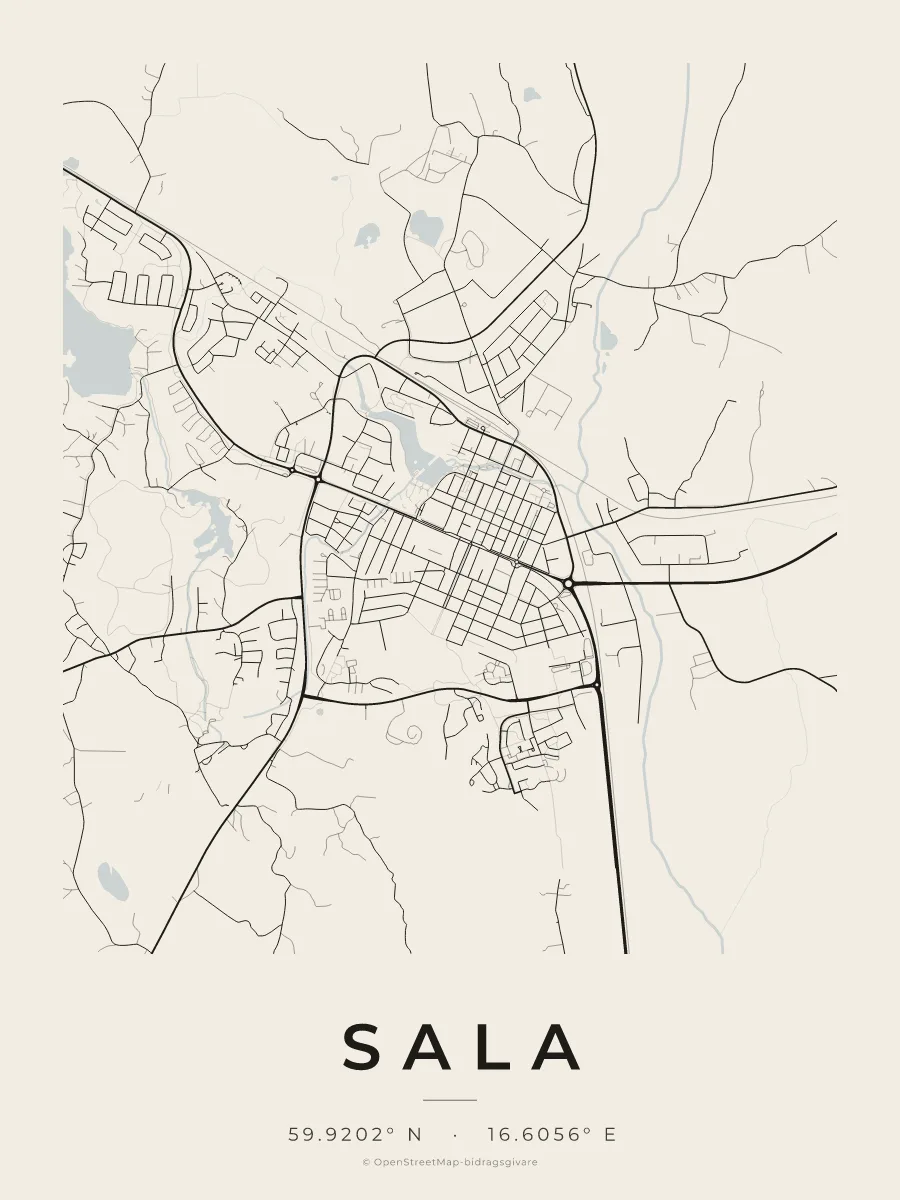 Kartposter över Sala i stilen Papper