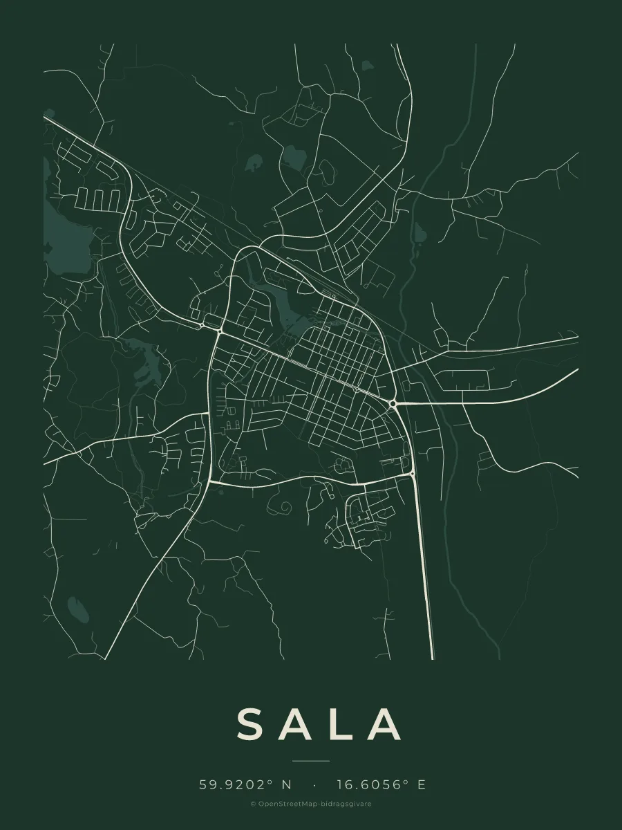 Kartposter över Sala i stilen Skog