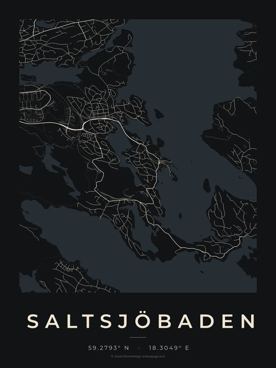 Kartposter över Saltsjöbaden i stilen Natt