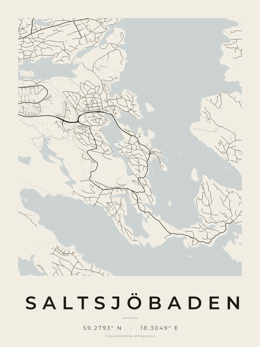 Kartposter över Saltsjöbaden i stilen Papper