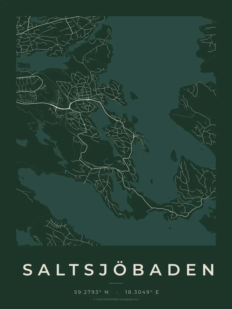 Kartposter över Saltsjöbaden i stilen Skog