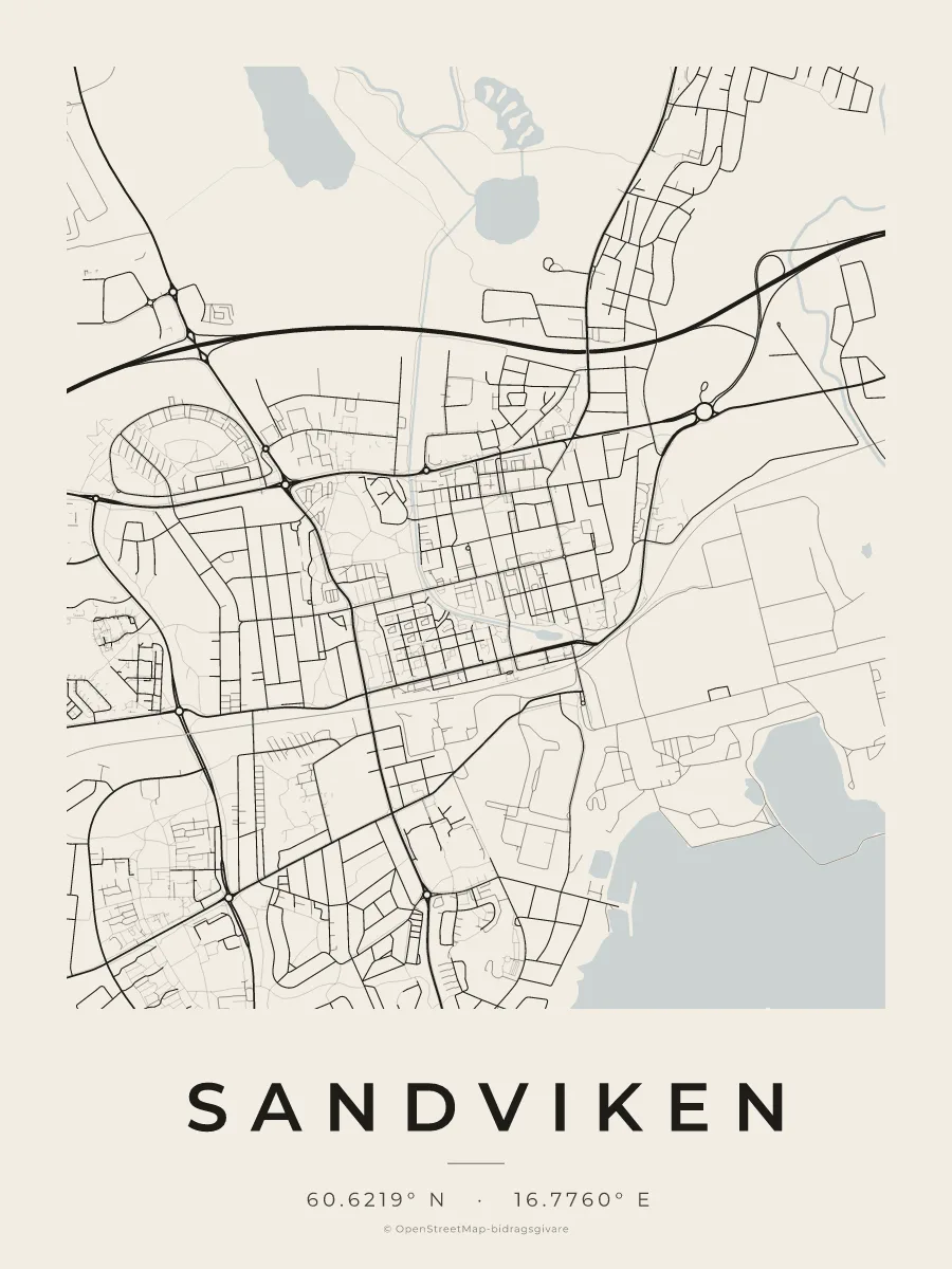 Kartposter över Sandviken i stilen Papper