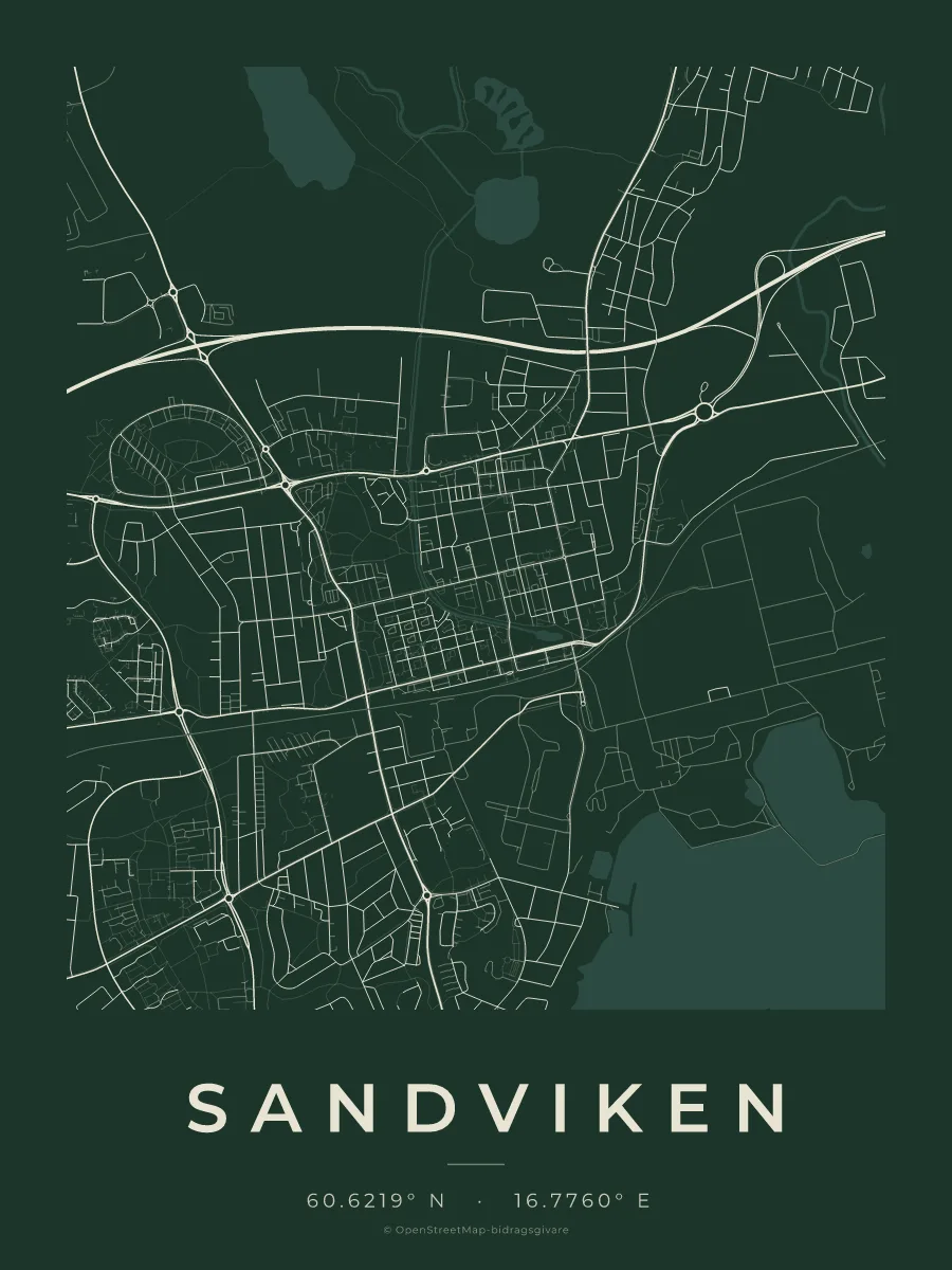 Kartposter över Sandviken i stilen Skog