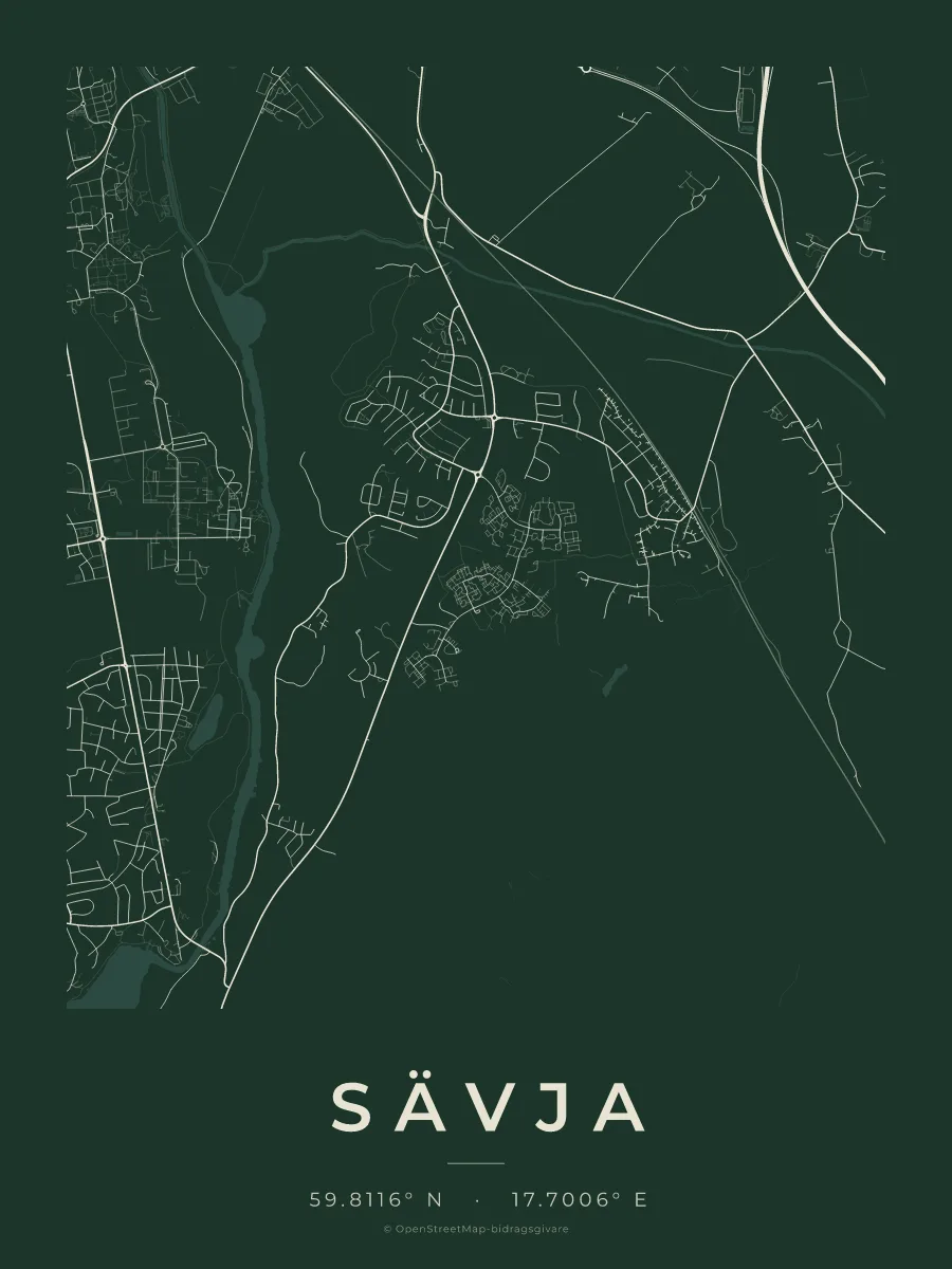 Kartposter över Sävja i stilen Skog
