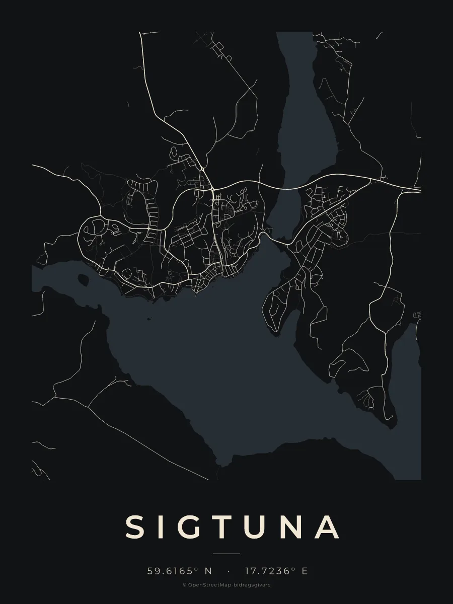 Kartposter över Sigtuna i stilen Natt