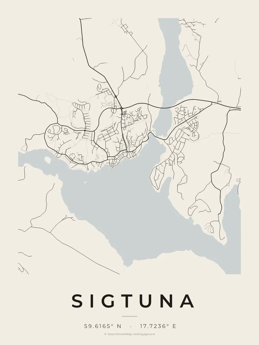 Kartposter över Sigtuna i stilen Papper