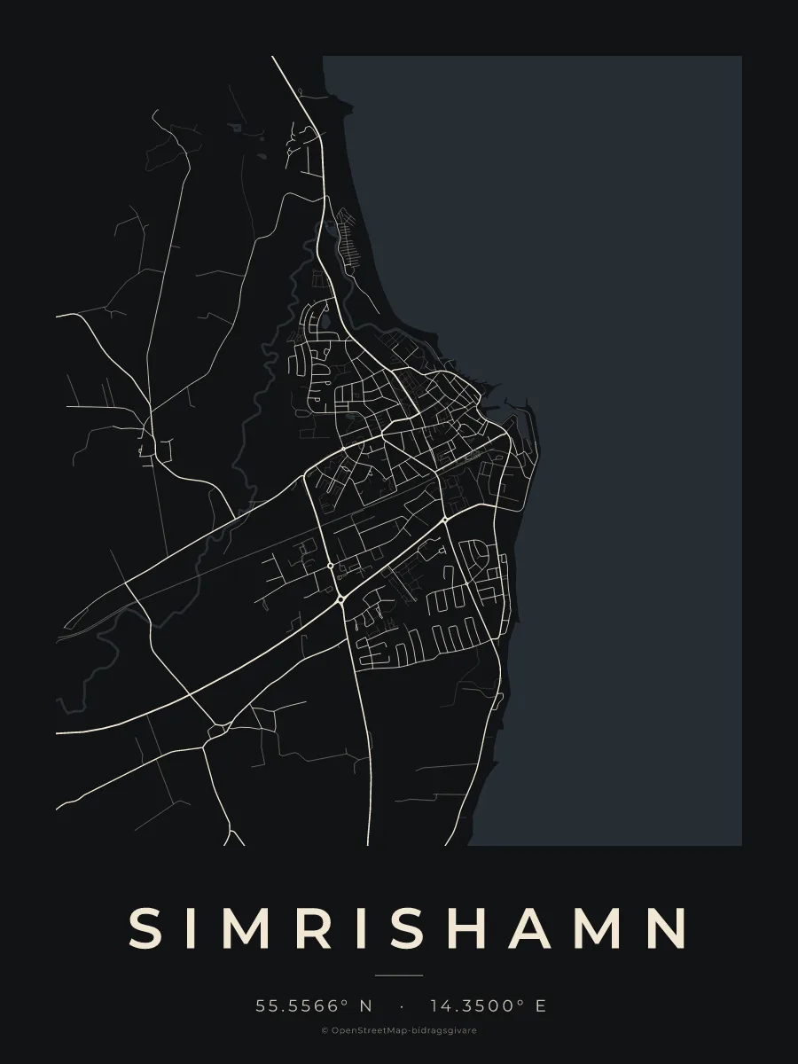 Kartposter över Simrishamn i stilen Natt