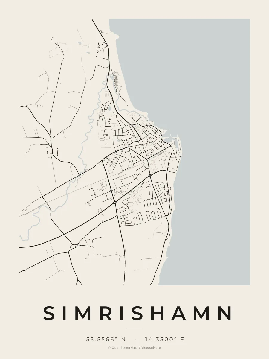 Kartposter över Simrishamn i stilen Papper