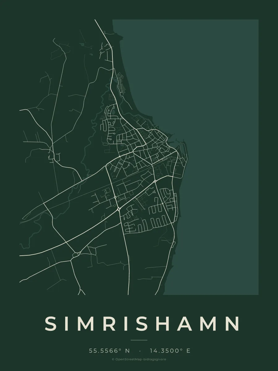 Kartposter över Simrishamn i stilen Skog