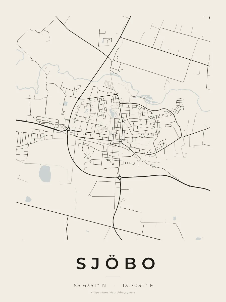 Kartposter över Sjöbo i stilen Papper
