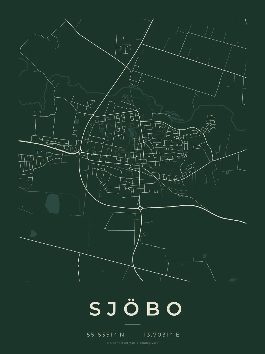 Kartposter över Sjöbo i stilen Skog