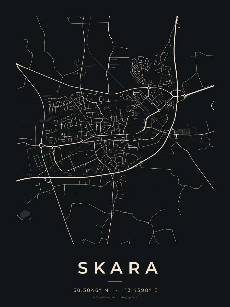 Kartposter över Skara i stilen Natt