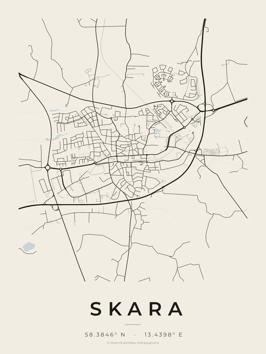Kartposter över Skara i stilen Papper