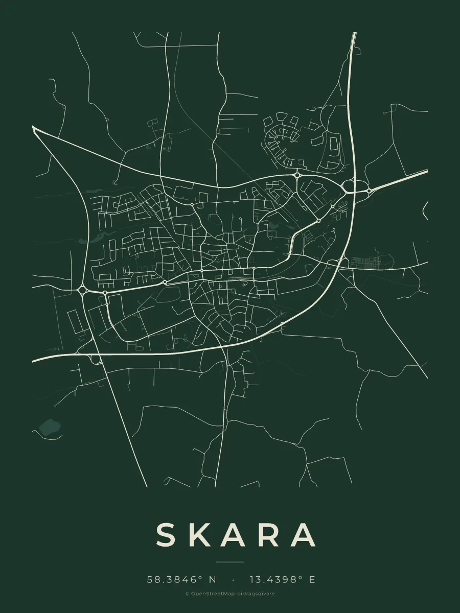 Kartposter över Skara i stilen Skog