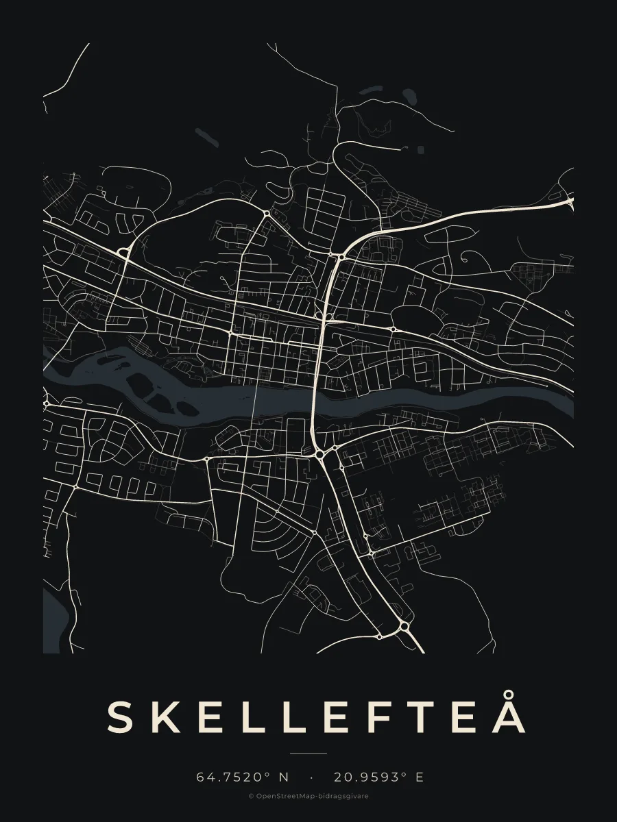 Kartposter över Skellefteå i stilen Natt