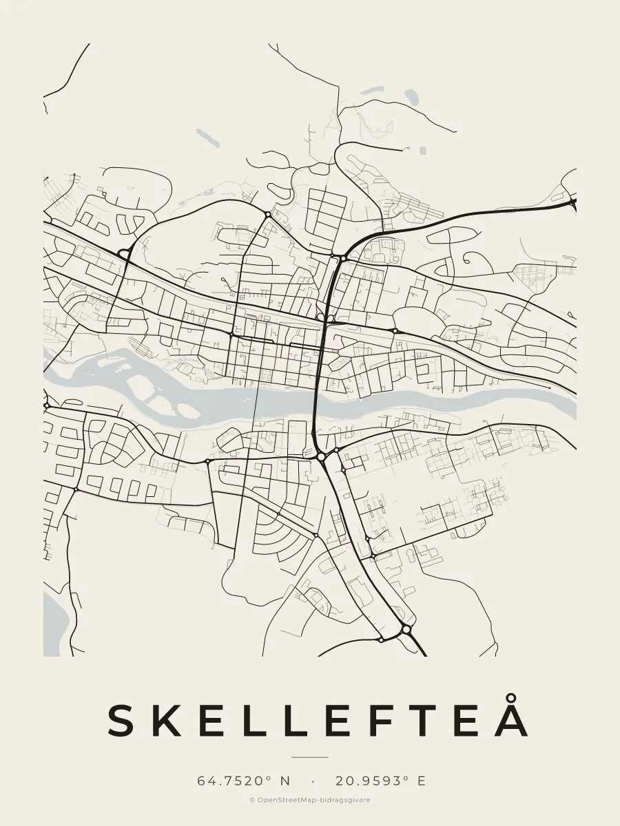 Kartposter över Skellefteå i stilen Papper