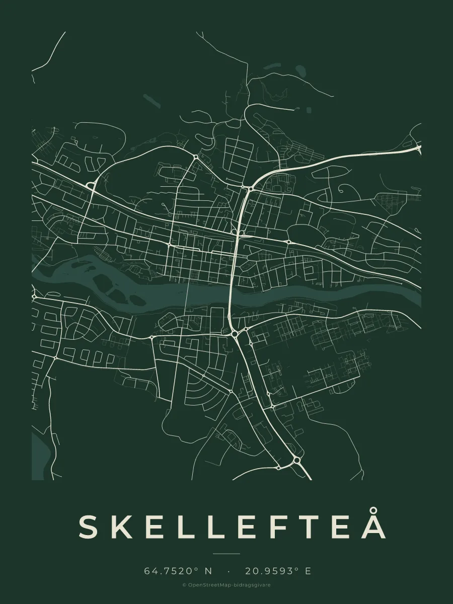 Kartposter över Skellefteå i stilen Skog