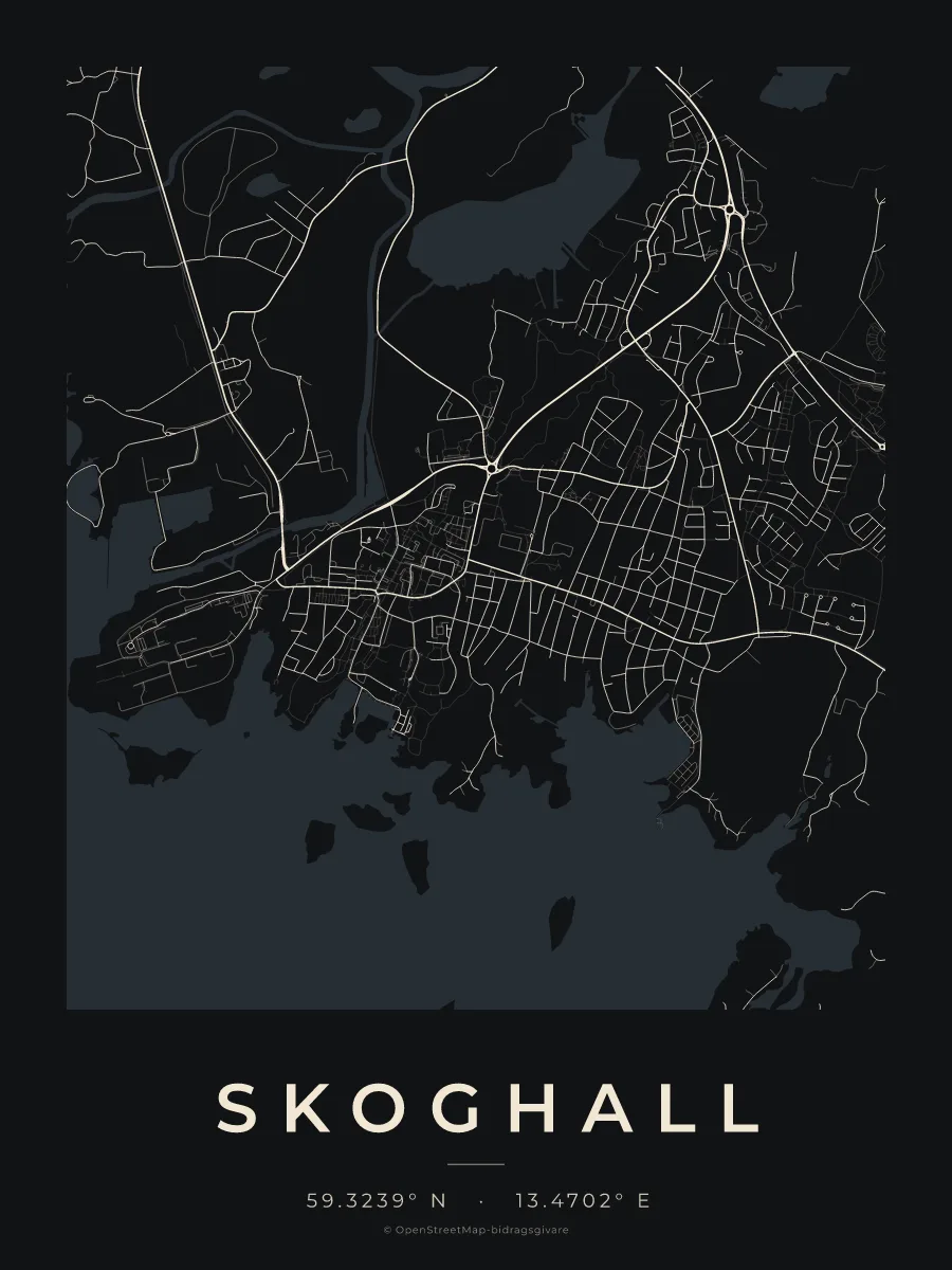 Kartposter över Skoghall i stilen Natt