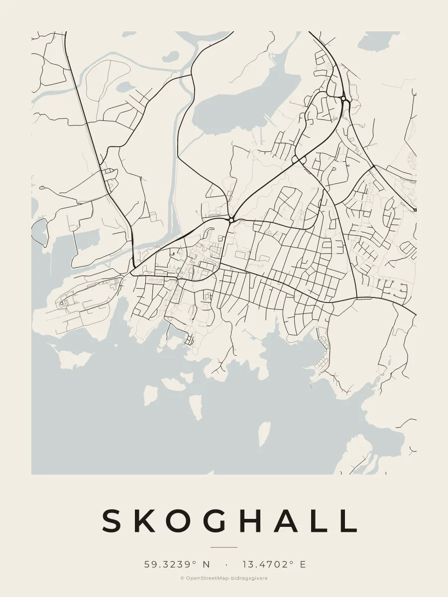 Kartposter över Skoghall i stilen Papper