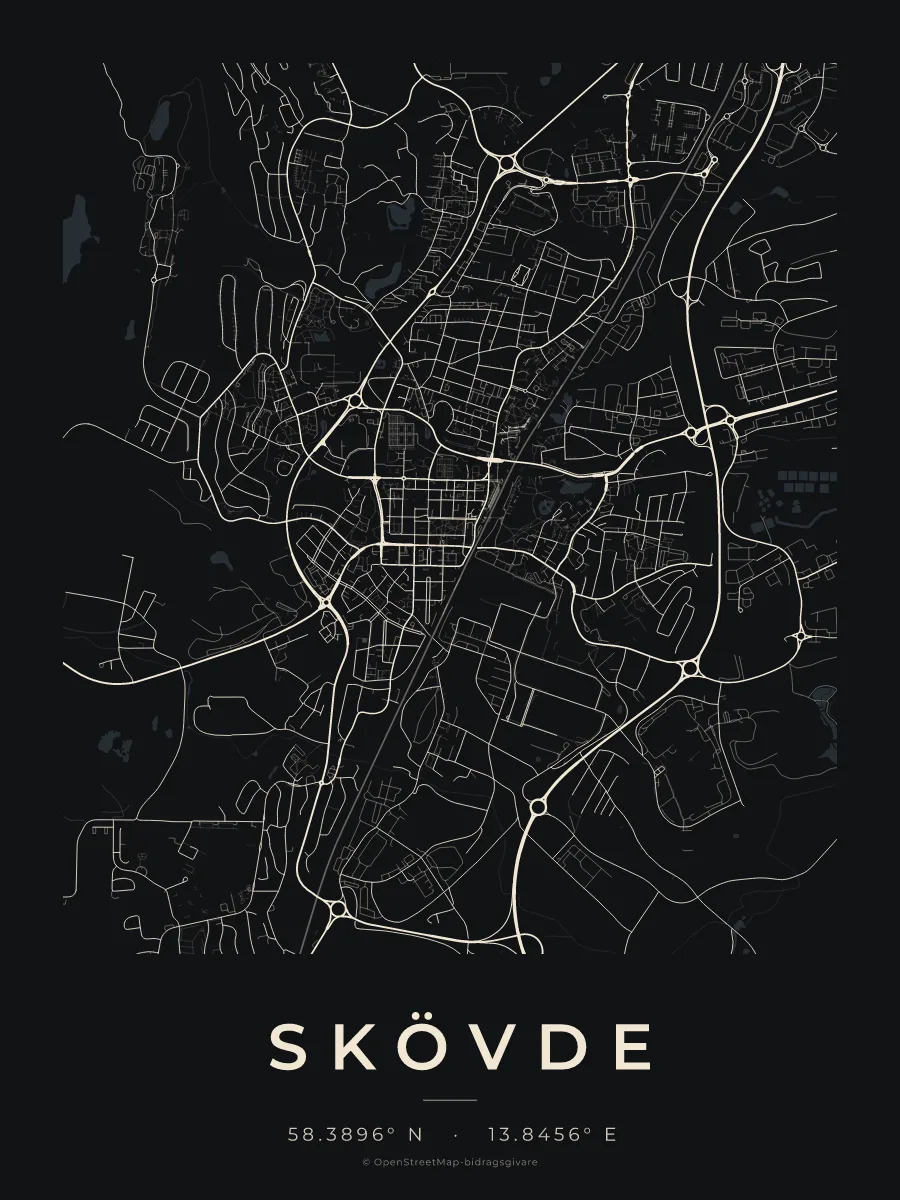 Kartposter över Skövde i stilen Natt
