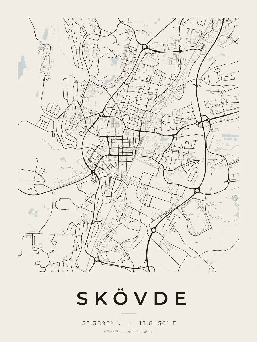 Kartposter över Skövde i stilen Papper