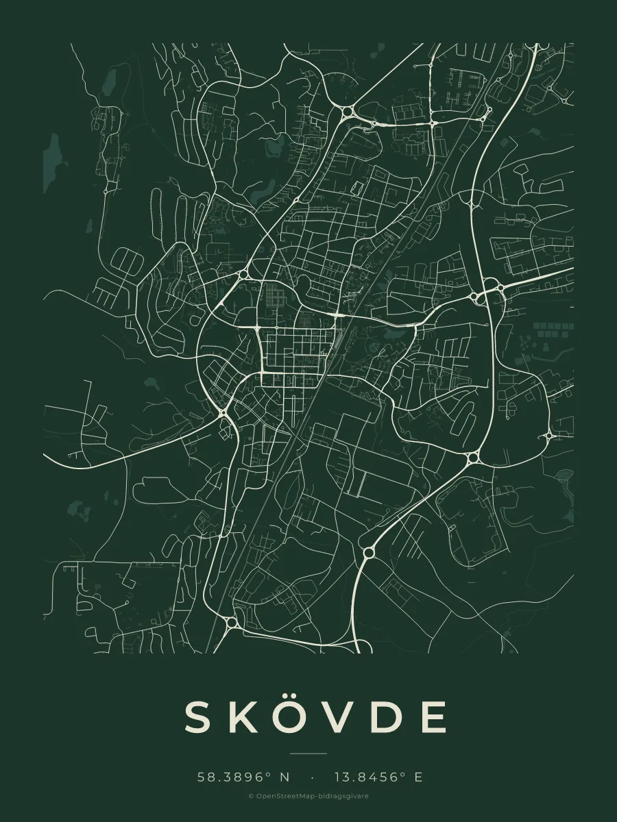 Kartposter över Skövde i stilen Skog