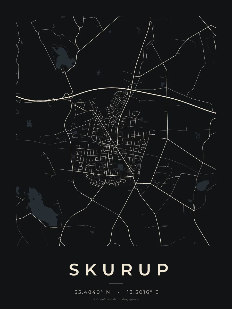 Kartposter över Skurup i stilen Natt