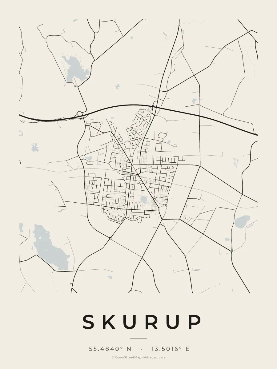 Kartposter över Skurup i stilen Papper