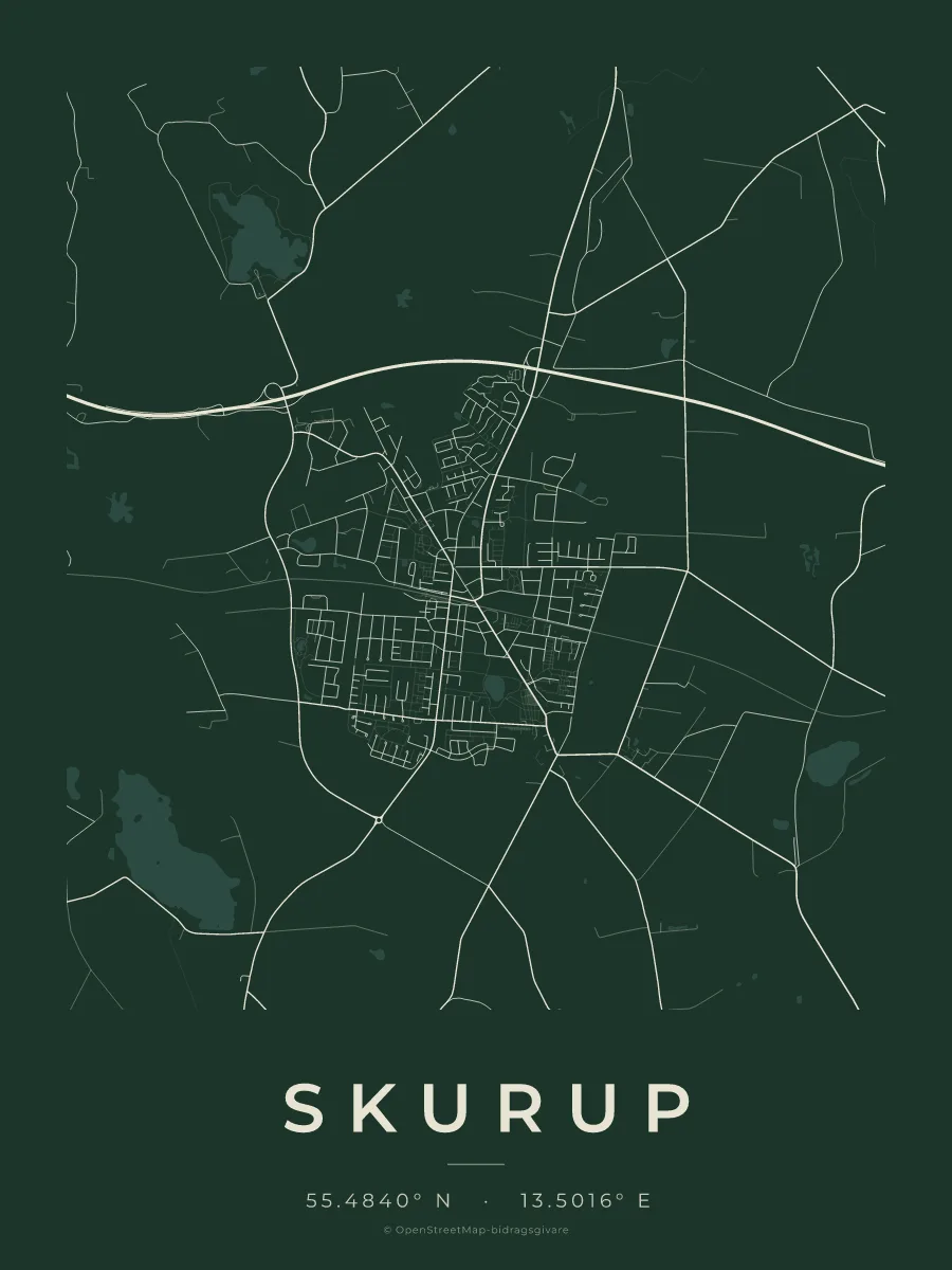 Kartposter över Skurup i stilen Skog