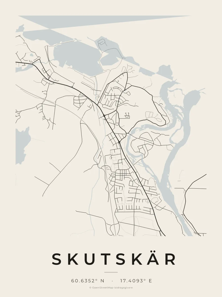 Kartposter över Skutskär i stilen Papper